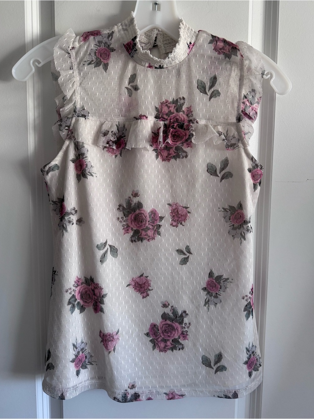 No Boundaries Cream Floral Ruffle Sleeveless Blouse